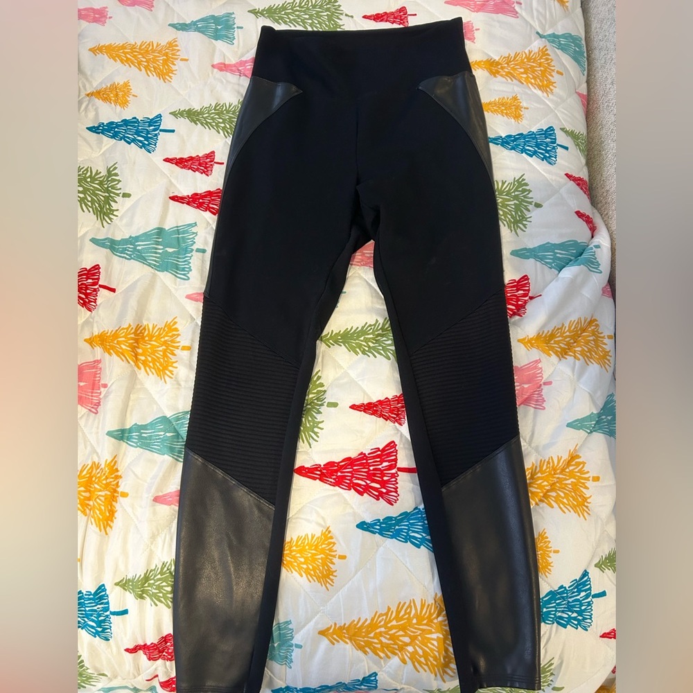 Spanx asset moto faux leather mixed material leggings